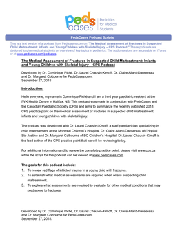 The Medical Assessment of Fractures in Suspected Child Maltreatment: Infants and Young Children with Skeletal Injury – CPS