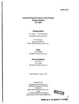 Advanced Neutron Source (ANS) Project Progress Report FY 1993