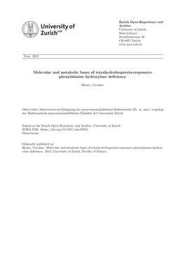 'Molecular and Metabolic Bases of Tetrahydrobiopterin-Responsive Phenylalanine Hydroxylase Deficiency'