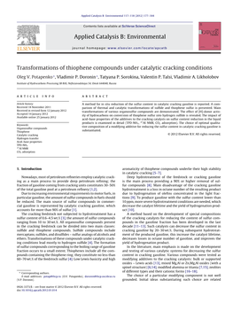 Transformations of Thiophene Compounds Under Catalytic Cracking Conditions