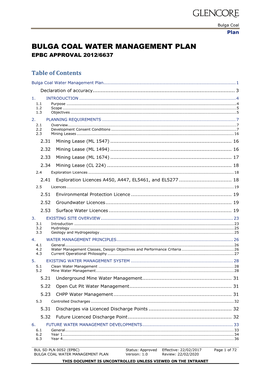 Bulga Coal Water Management Plan Epbc Approval 2012/6637