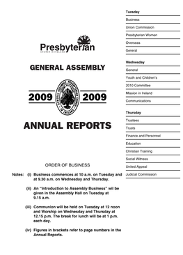 Reports to the General Assembly 2009