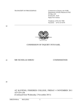 Commission of Inquiry Into Sabl Mr Nicholas Mirou