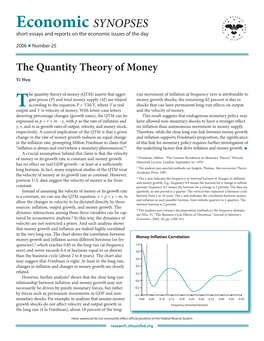 The Quantity Theory of Money Yi Wen