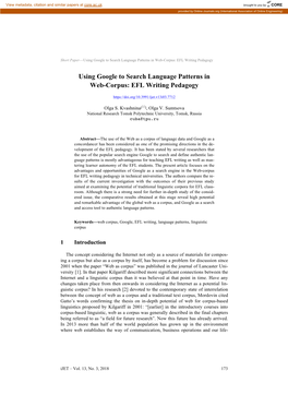 Using Google to Search Language Patterns in Web-Corpus: EFL Writing Pedagogy