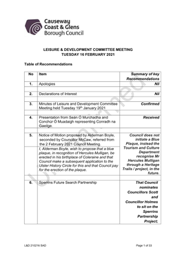 Leisure & Development Committee Meeting Tuesday