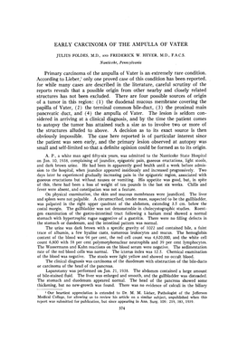 EARLY CARCINOMA of the AMPULLA of VATER Primary