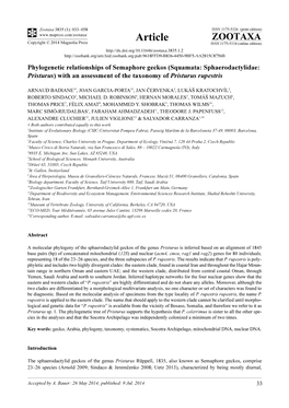 Squamata: Sphaerodactylidae: Pristurus) with an Assessment of the Taxonomy of Pristurus Rupestris