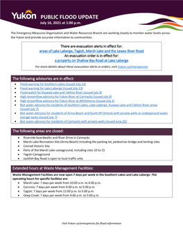 PUBLIC FLOOD UPDATE July 16, 2021 at 1:00 P.M