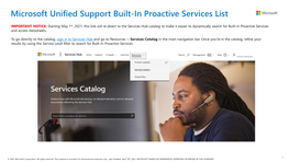 Microsoft Unified Support Built-In Proactive Built-In Services List