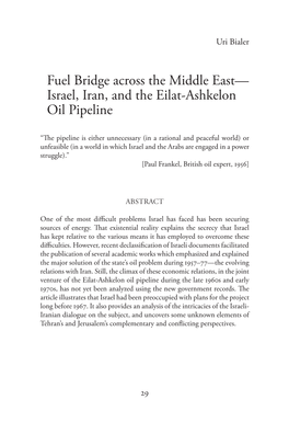 Fuel Bridge Across the Middle East— Israel, Iran, and the Eilat-Ashkelon Oil Pipeline