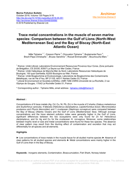 Trace Metal Concentrations in the Muscle of Seven Marine Species