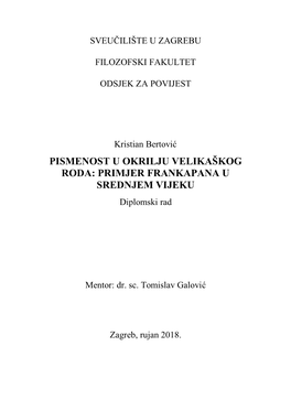 Pismenost U Okrilju Velikaškog Roda: Primjer Frankapana U Srednjem Vijeku