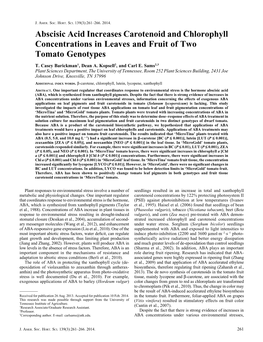 Abscisic Acid Increases Carotenoid and Chlorophyll Concentrations in Leaves and Fruit of Two Tomato Genotypes