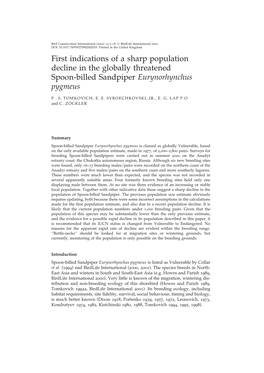 First Indications of a Sharp Population Decline in the Globally Threatened Spoon-Billed Sandpiper Eurynorhynchus Pygmeus