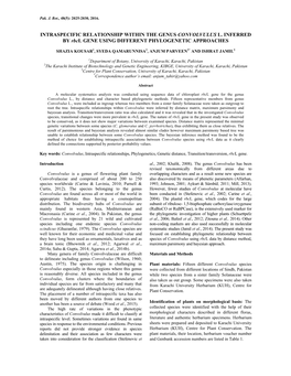 Intraspecific Relationship Within the Genus Convolvulus L