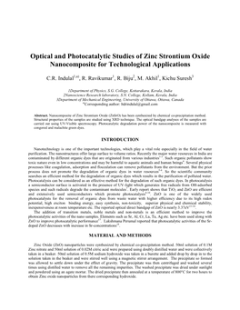 Optical and Photocatalytic Studies of Zinc Strontium Oxide Nanocomposite for Technological Applications
