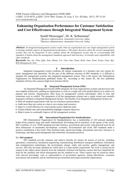 Enhancing Organisation Performance for Customer Satisfaction and Cost Effectiveness Through Integrated Management System