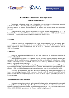 Rezultatele Studiului De Audienţă Radio În Bucureşti