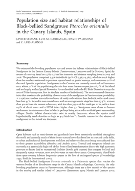 Population Size and Habitat Relationships of Black-Bellied Sandgrouse Pterocles Orientalis in the Canary Islands, Spain