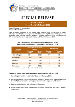 February 2020 Death Statistics in Ilocos Region.Pdf