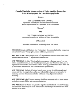 Canada-Manitoba Memorandum of Understanding Respecting Lake Winnipeg and the Lake Winnipeg Basin