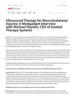 Ultrasound Therapy for Musculoskeletal Injuries: a Medgadget Interview with Michael Slayton, CEO of Guided Therapy Systems