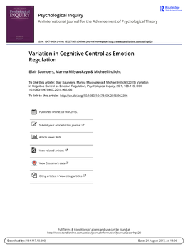 Variation in Cognitive Control As Emotion Regulation