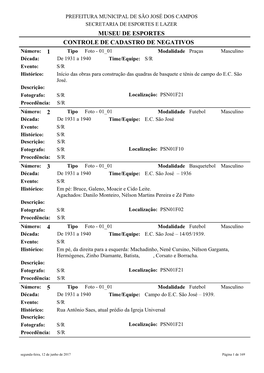 Museu De Esportes Controle De Cadastro De Negativos