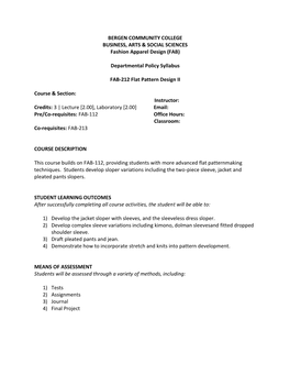 FAB-212 Flat Patternmaking II