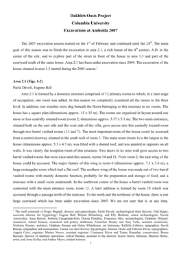 Dakhleh Oasis Project Columbia University Excavations at Amheida 2007