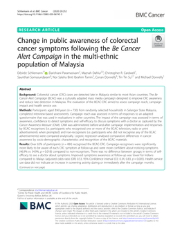 Change in Public Awareness of Colorectal Cancer Symptoms