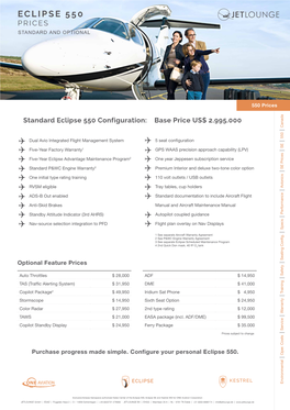 ECLIPSE 550 PRICES Standard and Optional