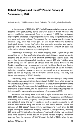 Robert Ridgway and the 40Th Parallel Survey at Sacramento, 1867