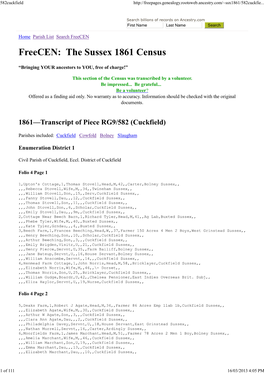 Freepages -Cuckfield Area 1861 Census