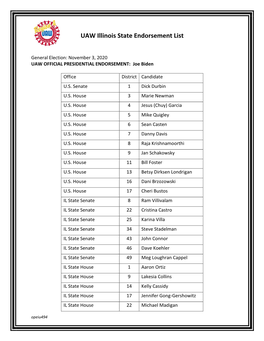 UAW Illinois State Endorsement List