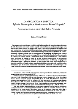 La Oposición a Suintila. Iglesia, Monarquía Y Nobleza En El Reino Visigodo