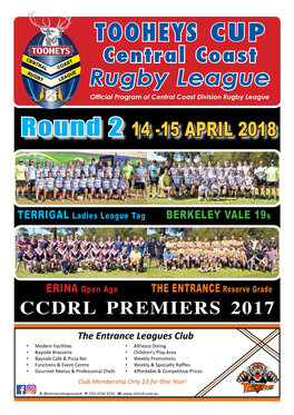 TOOHEYS CUP Central Coast Rugby League Official Program of Central Coast Division Rugby League