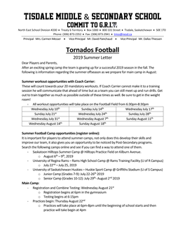 2019 Summer Letter Dear Players and Parents, After an Exciting Spring Camp the Team Is Gearing up for a Successful 2019 Season in the Fall
