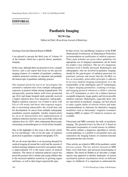 Paediatric Imaging WCW Chu Editor-In-Chief, Hong Kong Journal of Radiology