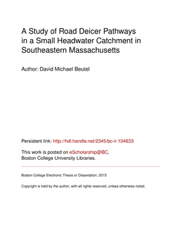 A Study of Road Deicer Pathways in a Small Headwater Catchment in Southeastern Massachusetts