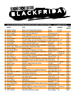 Black Friday Record Store Day List