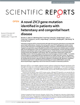 A Novel ZIC3 Gene Mutation Identified in Patients with Heterotaxy And