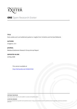 Earlv Castles and Rural Settlement Patterns