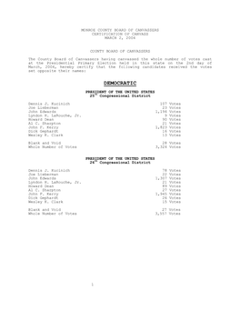 2004 Presidential Primary Election Certification