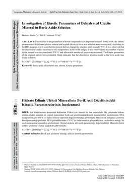 Investigation of Kinetic Parameters of Dehydrated Ulexite Mineral in Boric Acide Solution