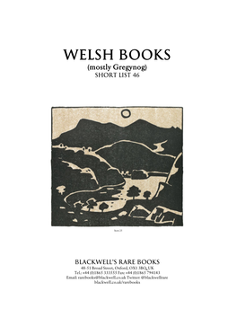 WELSH BOOKS (Mostly Gregynog) SHORT LIST 46