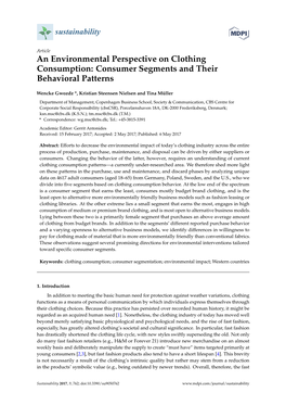 An Environmental Perspective on Clothing Consumption: Consumer Segments and Their Behavioral Patterns