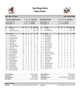 San Diego Gulls Game Notes