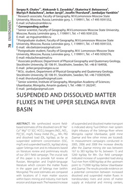 Suspended and Dissolved Matter Fluxes in the Upper